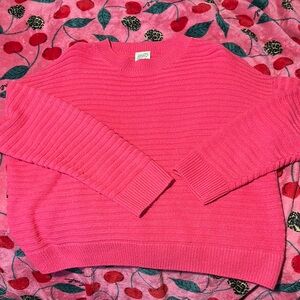 Chic Pink Ribbed Crew Neck Sweater